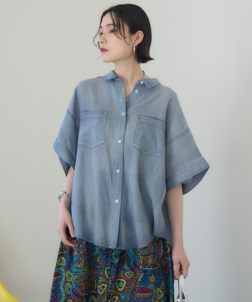 Paradise Picnic（パラダイスピクニック）の「Dignite Collier シアーデニムワイドシャツ（シャツ/ブラウス・レディース・ネイビー/ブルー・FREE）」の2枚目の写真