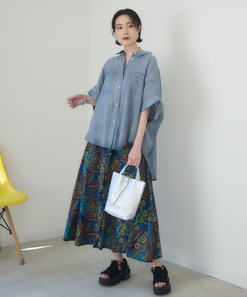 Paradise Picnic（パラダイスピクニック）の「Dignite Collier シアーデニムワイドシャツ（シャツ/ブラウス・レディース・ネイビー/ブルー・FREE）」の5枚目の写真