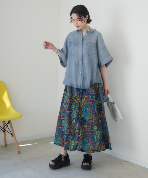 Paradise Picnic（パラダイスピクニック）の「Dignite Collier シアーデニムワイドシャツ（シャツ/ブラウス・レディース・ネイビー/ブルー・FREE）」の6枚目の写真