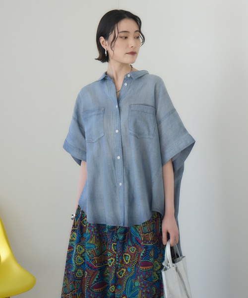 Paradise Picnic（パラダイスピクニック）の「Dignite Collier シアーデニムワイドシャツ（シャツ/ブラウス・レディース・ネイビー/ブルー・FREE）」の13枚目の写真