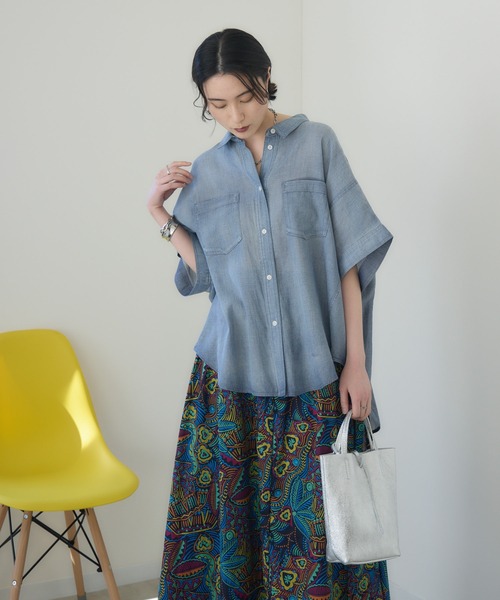 Paradise Picnic（パラダイスピクニック）の「Dignite Collier シアーデニムワイドシャツ（シャツ/ブラウス・レディース・ネイビー/ブルー・FREE）」の14枚目の写真