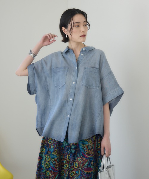 Paradise Picnic（パラダイスピクニック）の「Dignite Collier シアーデニムワイドシャツ（シャツ/ブラウス・レディース・ネイビー/ブルー・FREE）」の17枚目の写真