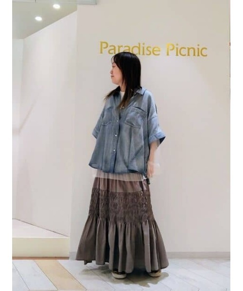 Paradise Picnic（パラダイスピクニック）の「Dignite Collier シアーデニムワイドシャツ（シャツ/ブラウス・レディース・ネイビー/ブルー・FREE）」の4枚目の写真