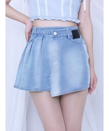 アシンメトリープリーツミニデニムスカート