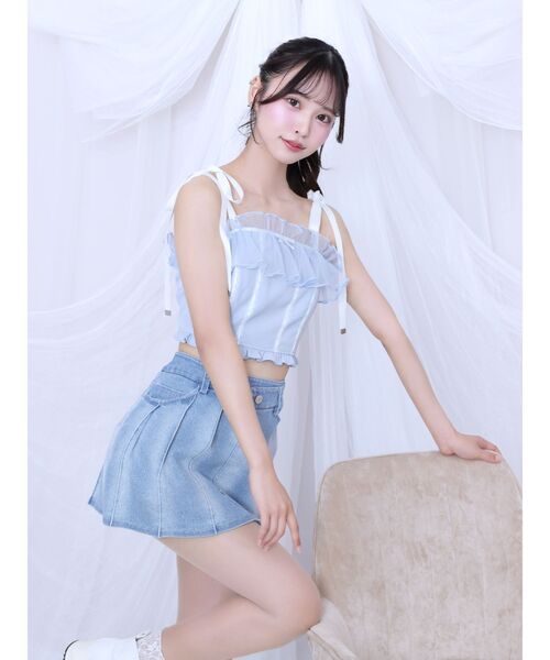 EATME(イートミー)の「アシンメトリープリーツミニデニムスカート(デニムスカート・レディース・ブラック/ライトブルー・SMALL/MEDIUM)」の14枚目の写真