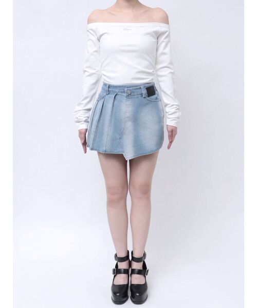 EATME（イートミー）の「アシンメトリープリーツミニデニムスカート（デニムスカート・レディース・ライトブルー/ブラック・SMALL/MEDIUM）」の17枚目の写真