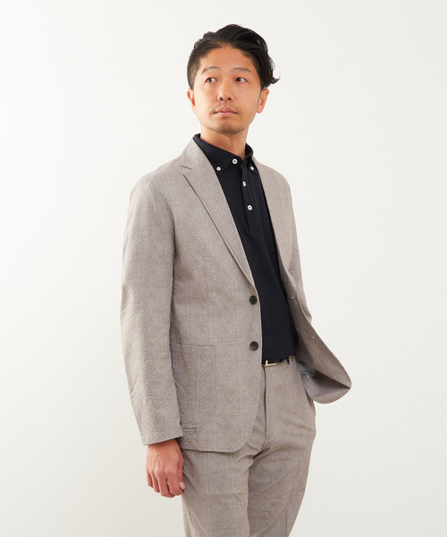 MEN'S MELROSE（メンズメルローズ）の「プリントテックサッカーイージージャケット(セットアップ可)（テーラードジャケット・メンズ・チャコールグレー/ライトグレー/ベージュ/ネイビー・3/4/5）」の3枚目の写真