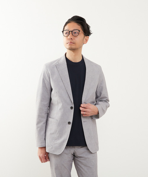 MEN'S MELROSE（メンズメルローズ）の「プリントテックサッカーイージージャケット(セットアップ可)（テーラードジャケット・メンズ・チャコールグレー/ライトグレー/ベージュ/ネイビー・3/4/5）」の2枚目の写真