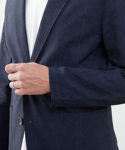 MEN'S MELROSE（メンズメルローズ）の「プリントテックサッカーイージージャケット(セットアップ可)（テーラードジャケット・メンズ・チャコールグレー/ライトグレー/ベージュ/ネイビー・3/4/5）」の19枚目の写真