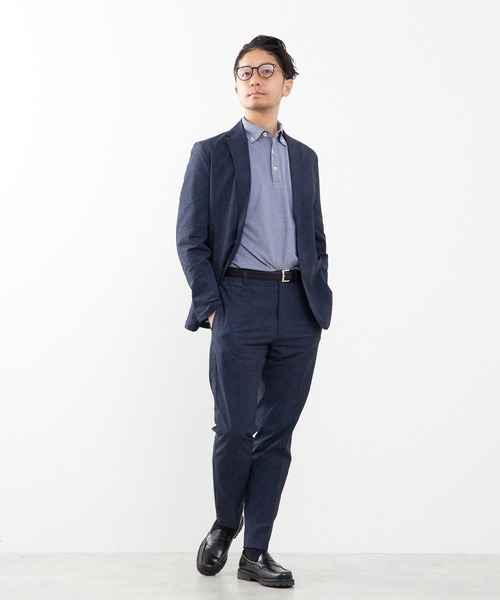 いっくん MEN'S MELROSE サマージャケット ネイビー プリントテックサッカーイージージャケット(セットアップ可
