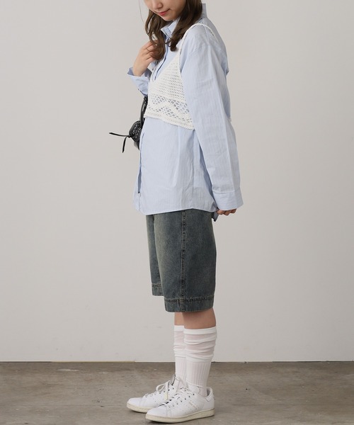 ROOPTOKYO(ループトウキョウ)の「ヴィンテージ風 ダブルニー デニムハーフパンツ(デニムパンツ・レディース・ブルー・FREE)」の12枚目の写真