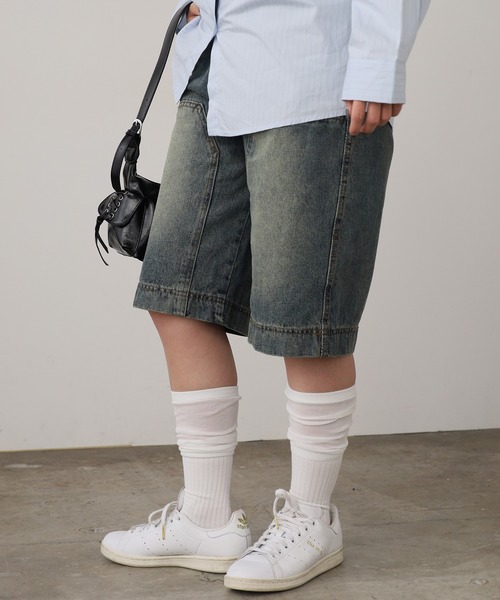 ROOPTOKYO(ループトウキョウ)の「ヴィンテージ風 ダブルニー デニムハーフパンツ(デニムパンツ・レディース・ブルー・FREE)」の14枚目の写真