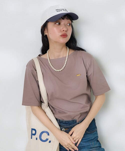 FREAK'S STORE(フリークスストア)の「ゴールドプレート 5分袖Tシャツ/半袖Tシャツ(Tシャツ/カットソー・レディース・オフホワイト/グレー/ブラック・フリ-)」の3枚目の写真