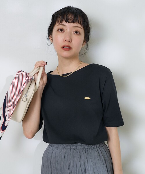 FREAK'S STORE(フリークスストア)の「ゴールドプレート 5分袖Tシャツ/半袖Tシャツ(Tシャツ/カットソー・レディース・オフホワイト/グレー/ブラック・フリ-)」の1枚目の写真