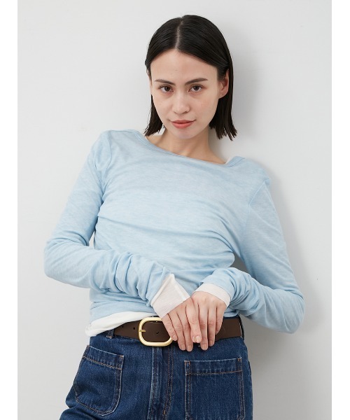 Mila Owen（ミラオーウェン）の「ウール混ボートネック後ろあきシアーロンT（Tシャツ/カットソー・レディース・ホワイト/イエロー/グレー/ブルー・0/1）」の19枚目の写真