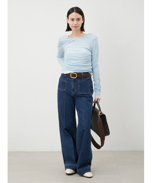 Mila Owen（ミラオーウェン）の「ウール混ボートネック後ろあきシアーロンT（Tシャツ/カットソー・レディース・ホワイト/イエロー/グレー/ブルー・0/1）」の20枚目の写真