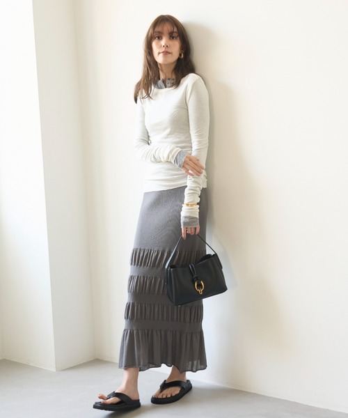 Mila Owen（ミラオーウェン）の「ウール混ボートネック後ろあきシアーロンT（Tシャツ/カットソー・レディース・ホワイト/イエロー/グレー/ブルー・0/1）」の10枚目の写真