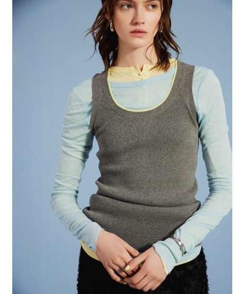 Mila Owen（ミラオーウェン）の「ウール混ボートネック後ろあきシアーロンT（Tシャツ/カットソー・レディース・ホワイト/イエロー/グレー/ブルー・0/1）」の5枚目の写真