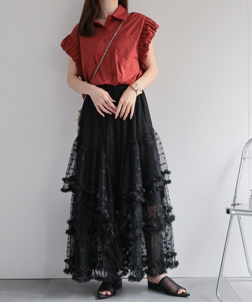 CREARE -LINO-(クレアーレリノ)の「〈レディース商品〉フラワーチュールティアードスカート(スカート・レディース・ブラック/ホワイト・FREE)」の15枚目の写真