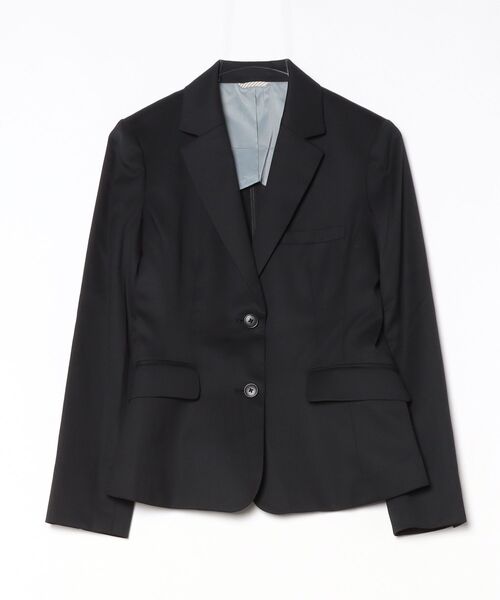 Perfect Suit FActory(パーフェクトスーツファクトリー)の「シルク混リクルートスーツ<撥水・撥油>テーラードジャケット 無地 ブラック(スーツジャケット・レディース・ブラック・13号/11号/9号/7号)」の2枚目の写真