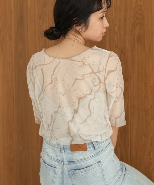 Bab(バブ)の「前後2WAYマーブルシアーメッシュトップス(Tシャツ/カットソー・レディース・アイボリー/ベージュ/モカ・FREE)」の22枚目の写真