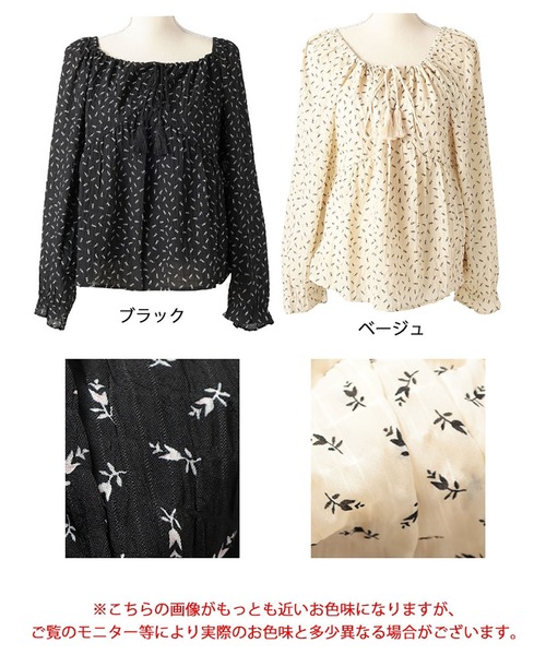 GOLDJAPAN（ゴールドジャパン）の「リボンシャーリング花柄ブラウス【大きいサイズ対応】（シャツ/ブラウス・レディース・ブラック/ベージュ・LL/3L/4L/5L）」の18枚目の写真