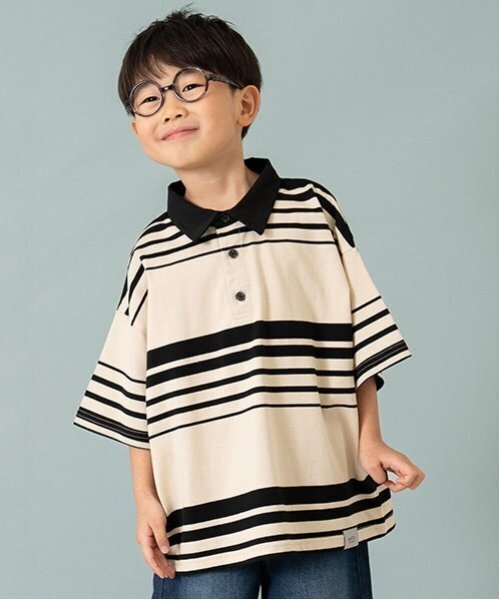 and D. petit main（アンドディープティマイン）の「【親子リンク】Kids衿つきラガー半T（Tシャツ/カットソー・キッズ・ベージュ/ネイビー/オフホワイト・110cm/120cm/90cm/150cm/140cm/100cm/130cm）」の2枚目の写真