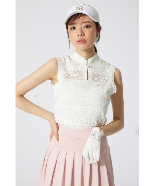 RIENDA GOLF(リエンダゴルフ)の「【RIENDA GOLF】カットレーストップス 夏服 ノースリーブトップス(Tシャツ/カットソー・レディース・ブラック/ライトブルー/ホワイト・SMALL/MEDIUM)」の4枚目の写真