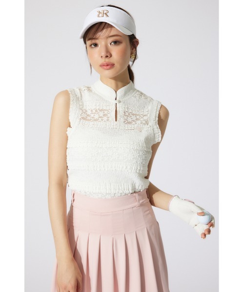 RIENDA GOLF(リエンダゴルフ)の「【RIENDA GOLF】カットレーストップス 夏服 ノースリーブトップス(Tシャツ/カットソー・レディース・ブラック/ライトブルー/ホワイト・SMALL/MEDIUM)」の5枚目の写真