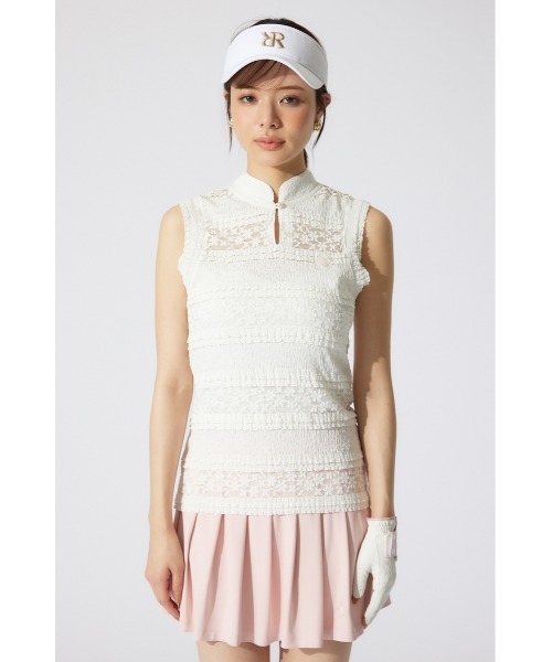 RIENDA GOLF(リエンダゴルフ)の「【RIENDA GOLF】カットレーストップス 夏服 ノースリーブトップス(Tシャツ/カットソー・レディース・ブラック/ライトブルー/ホワイト・SMALL/MEDIUM)」の9枚目の写真