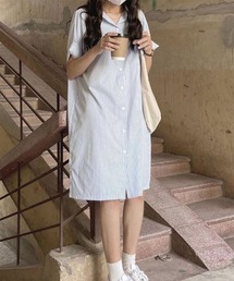 【URGE:】ストライプ 半袖 シャツ ワンピース