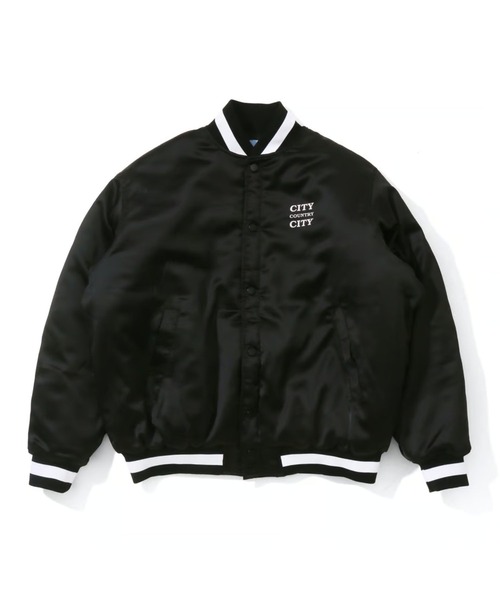 CITY COUNTRY CITY(シティーカントリーシティー)の「CITY COUNTRY CITY SATAIN VARSITY JACKET CCC-233J002(その他アウター・メンズ・ブラック・X-LARGE/LARGE/MEDIUM)」の1枚目の写真