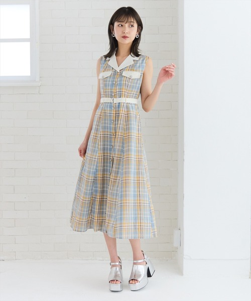 REDYAZEL(レディアゼル)の「バイカラーチェックノースリーブシャツワンピース(ワンピース・レディース・ブラック/サックスブルー/ブルー・FREE)」の11枚目の写真