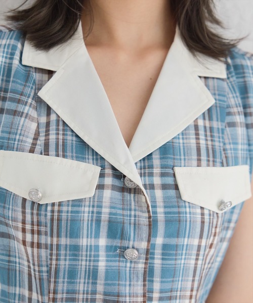 REDYAZEL(レディアゼル)の「バイカラーチェックノースリーブシャツワンピース(ワンピース・レディース・ブラック/サックスブルー/ブルー・FREE)」の21枚目の写真