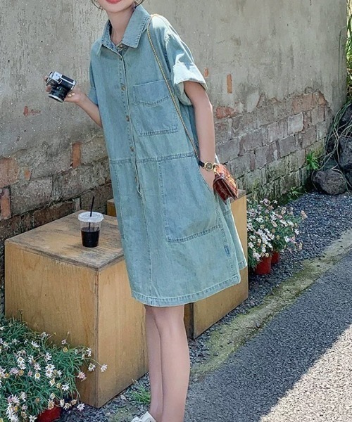 FAVORITO(ファヴォリート)の「ショートデニムワンピース(ワンピース・レディース・ダークブルー/ライトブルー・XL/L/M/S)」の8枚目の写真