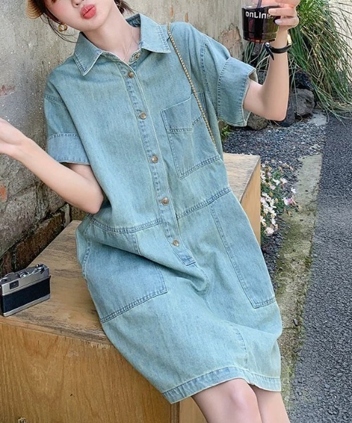 FAVORITO(ファヴォリート)の「ショートデニムワンピース(ワンピース・レディース・ダークブルー/ライトブルー・XL/L/M/S)」の10枚目の写真