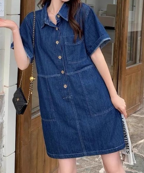 FAVORITO(ファヴォリート)の「ショートデニムワンピース(ワンピース・レディース・ダークブルー/ライトブルー・XL/L/M/S)」の17枚目の写真