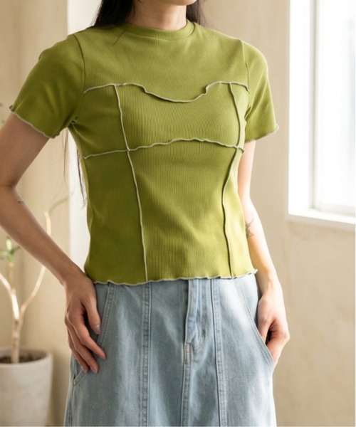 Per sist ence（パーシエンス）の「カットリブ配色メロープルオーバー（Tシャツ/カットソー・レディース・アイボリー/ブラック/モカ/グリーン・ONE SIZE）」の4枚目の写真