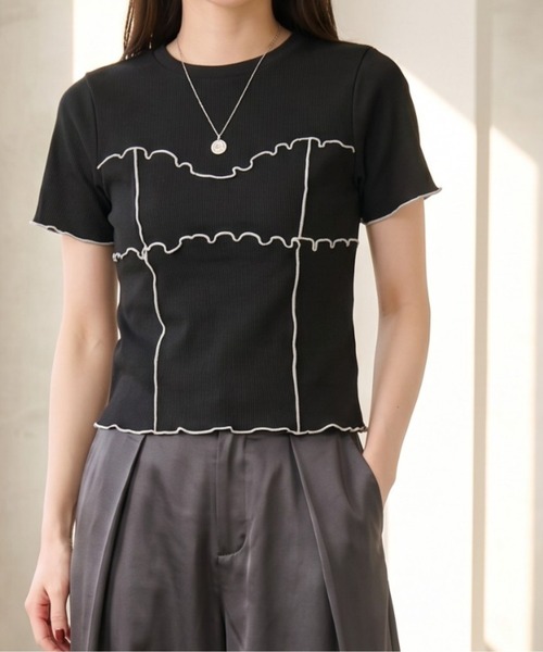 Per sist ence（パーシエンス）の「カットリブ配色メロープルオーバー（Tシャツ/カットソー・レディース・アイボリー/ブラック/モカ/グリーン・ONE SIZE）」の2枚目の写真
