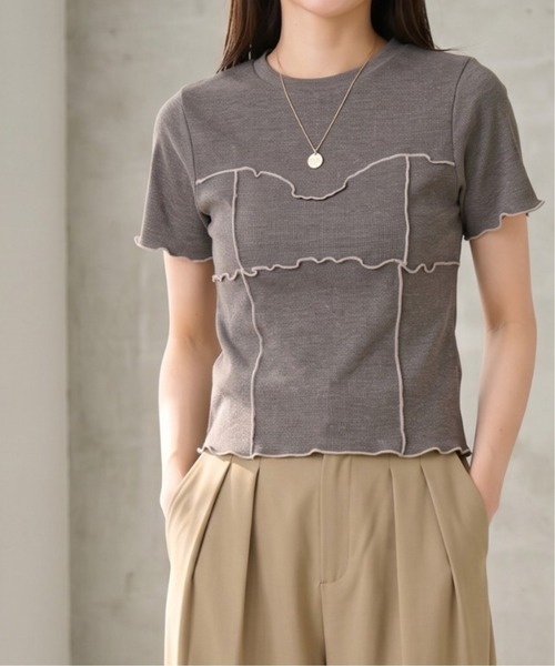 Per sist ence（パーシエンス）の「カットリブ配色メロープルオーバー（Tシャツ/カットソー・レディース・アイボリー/ブラック/モカ/グリーン・ONE SIZE）」の3枚目の写真