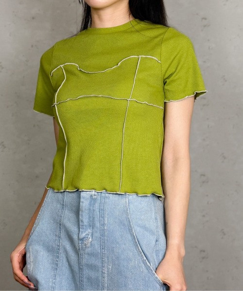Per sist ence（パーシエンス）の「カットリブ配色メロープルオーバー（Tシャツ/カットソー・レディース・アイボリー/ブラック/モカ/グリーン・ONE SIZE）」の8枚目の写真