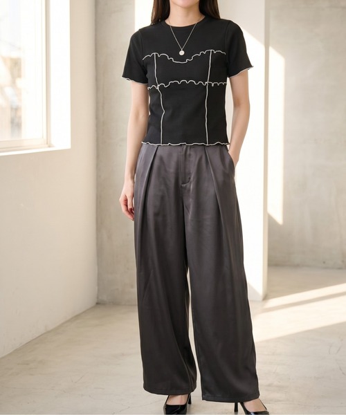 Per sist ence（パーシエンス）の「カットリブ配色メロープルオーバー（Tシャツ/カットソー・レディース・アイボリー/ブラック/モカ/グリーン・ONE SIZE）」の10枚目の写真