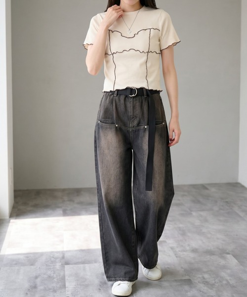 Per sist ence（パーシエンス）の「カットリブ配色メロープルオーバー（Tシャツ/カットソー・レディース・アイボリー/ブラック/モカ/グリーン・ONE SIZE）」の6枚目の写真