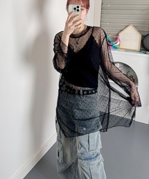 花柄 シースルー ロングスリーブ ワンピース