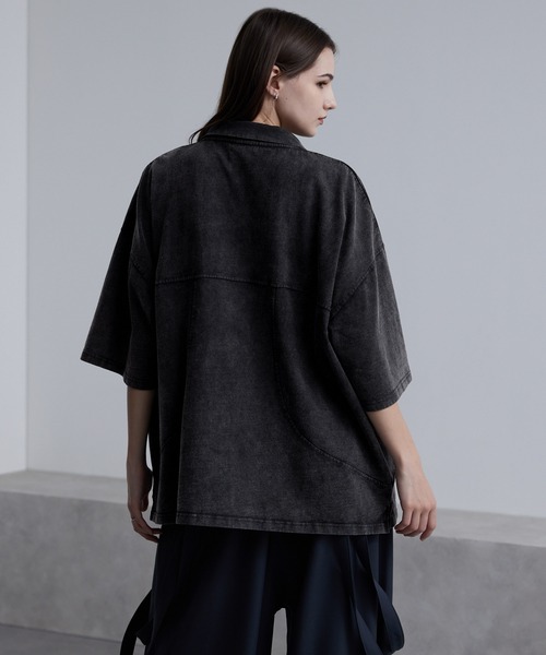 cussil(クシル)の「【cussil/クシル】硫化染めフェード加工 切り替えデザインフルジップ半袖Tシャツ(Tシャツ/カットソー・メンズ・ブルー/チャコールグレー/ブラウン/レッド・L/M/S)」の7枚目の写真