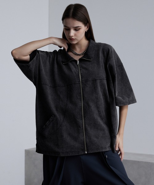 cussil(クシル)の「【cussil/クシル】硫化染めフェード加工 切り替えデザインフルジップ半袖Tシャツ(Tシャツ/カットソー・メンズ・ブルー/チャコールグレー/ブラウン/レッド・L/M/S)」の8枚目の写真