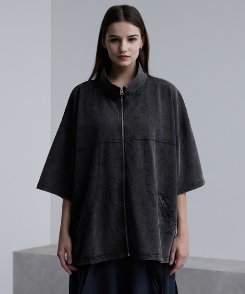 cussil(クシル)の「【cussil/クシル】硫化染めフェード加工 切り替えデザインフルジップ半袖Tシャツ(Tシャツ/カットソー・メンズ・ブルー/チャコールグレー/ブラウン/レッド・L/M/S)」の5枚目の写真