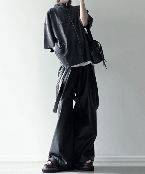 cussil(クシル)の「【cussil/クシル】硫化染めフェード加工 切り替えデザインフルジップ半袖Tシャツ(Tシャツ/カットソー・メンズ・ブルー/チャコールグレー/ブラウン/レッド・L/M/S)」の10枚目の写真