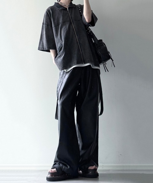 cussil(クシル)の「【cussil/クシル】硫化染めフェード加工 切り替えデザインフルジップ半袖Tシャツ(Tシャツ/カットソー・メンズ・ブルー/チャコールグレー/ブラウン/レッド・L/M/S)」の11枚目の写真