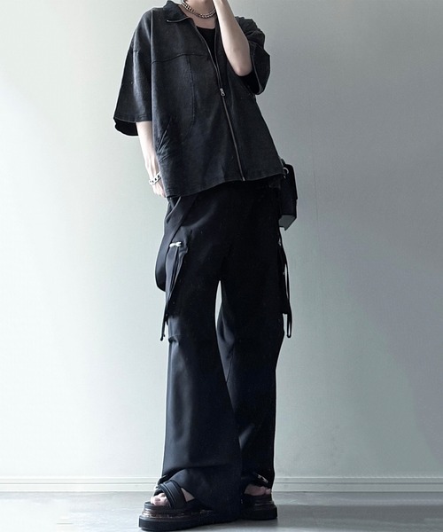 cussil(クシル)の「【cussil/クシル】硫化染めフェード加工 切り替えデザインフルジップ半袖Tシャツ(Tシャツ/カットソー・メンズ・ブルー/チャコールグレー/ブラウン/レッド・L/M/S)」の12枚目の写真